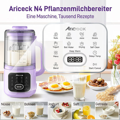 N4 Sojamelkmachine met zelfreinigende functie, ideaal voor amandelmelk, sojamelk en smoothies, 800 W krachtige motor, inclusief receptenboek, BPA-vrij