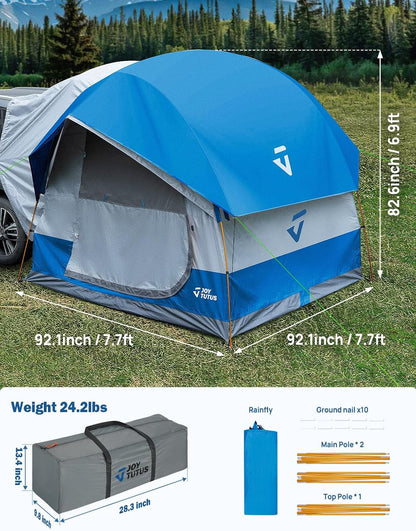 JOYTUTUS SUV-tent voor camping, 4-6 personen, 234 x 234 x 210 cm (l x h), waterdicht PU 2000 mm, dubbellaags, ontwerp met dubbele deur, outdoor, camping, reizen, blauw