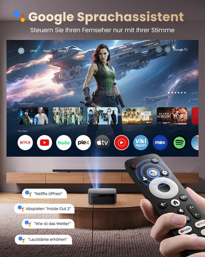 4K thuisbioscoopprojector [1200 ANSI | Google TV] Officiële licentie Netflix FHD 1080P 4K-beamer ondersteund, autofocus trapeziumcorrectie 20 W Smart Light
