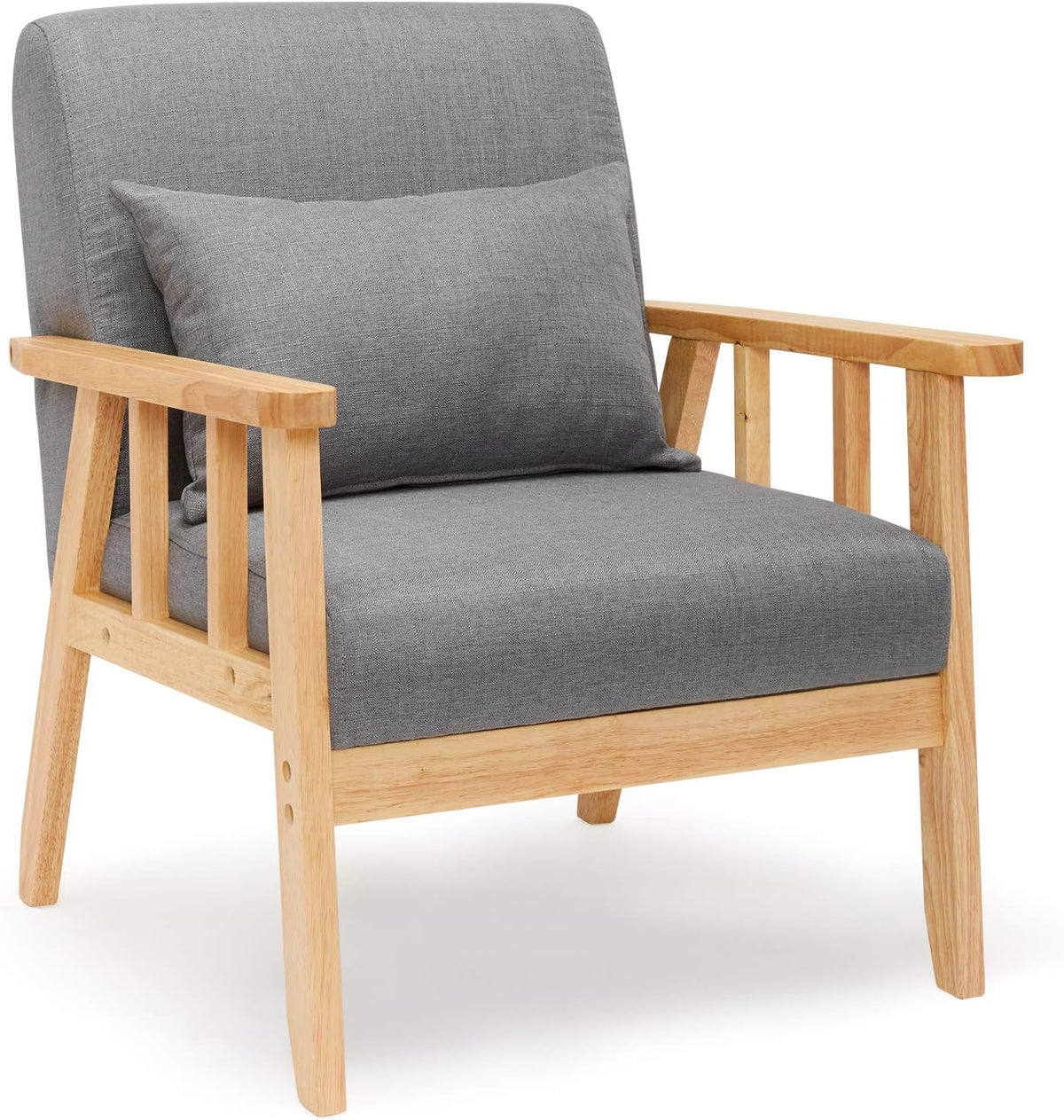 Mondeer Fauteuil, linnen, massief houten frame, retro met kussen, voor slaapkamer, woonkamer, balkon, kantoor, donkergrijs