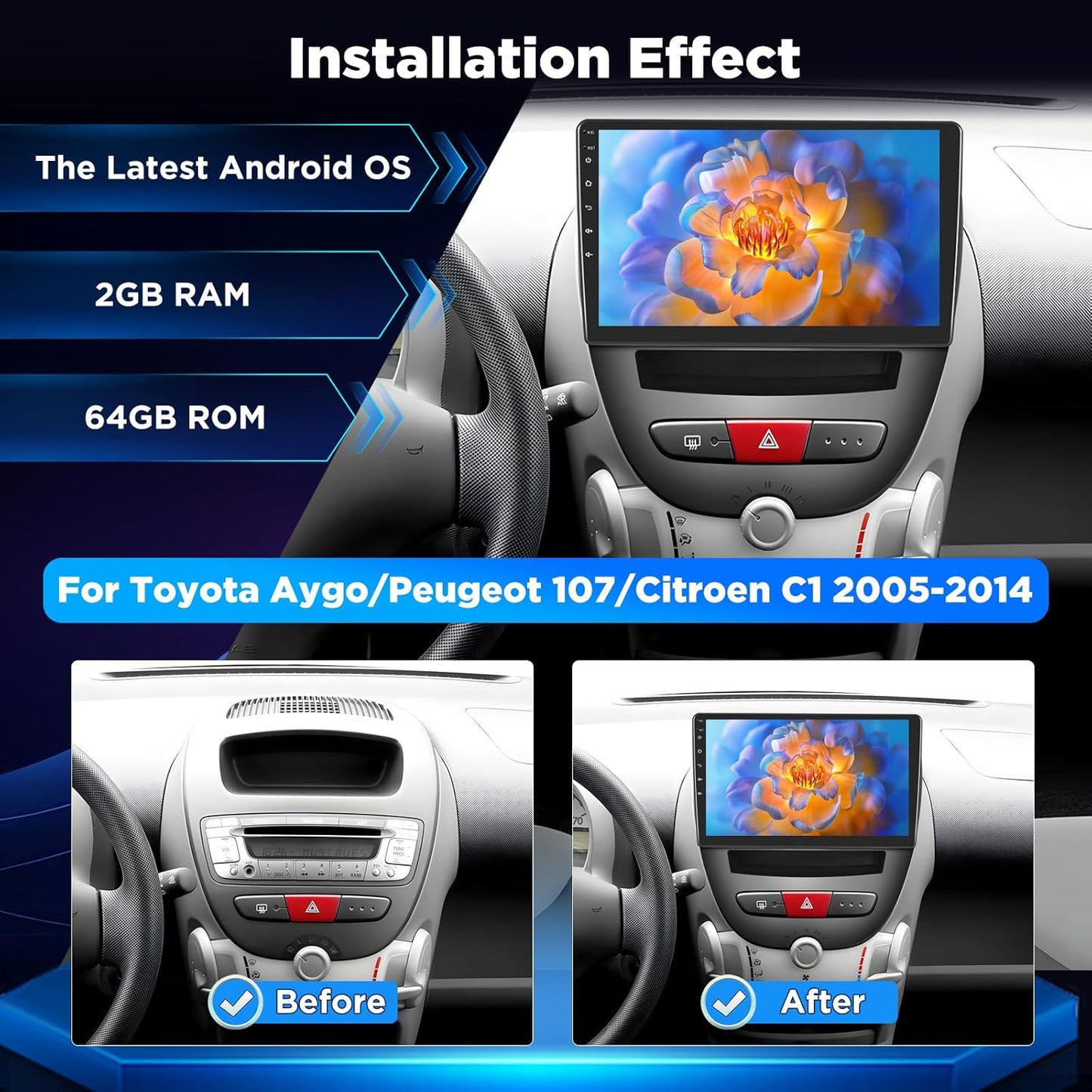 Autoradio – Android Autoradio – Auto Radio – Multimedia Radio – 1-DIN Radio – 10 Inch Touchscreen – Draadloos CarPlay & Android Auto