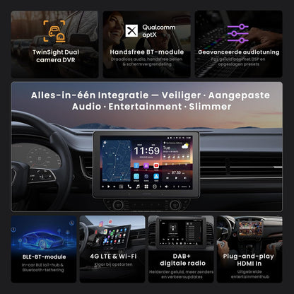 Autoradio – Auto Radio – 2-DIN Multimedia Speler – Android Auto – Apple CarPlay – 10,1" QLED Scherm – DAB+ Radio & 4G LTE Connectivity