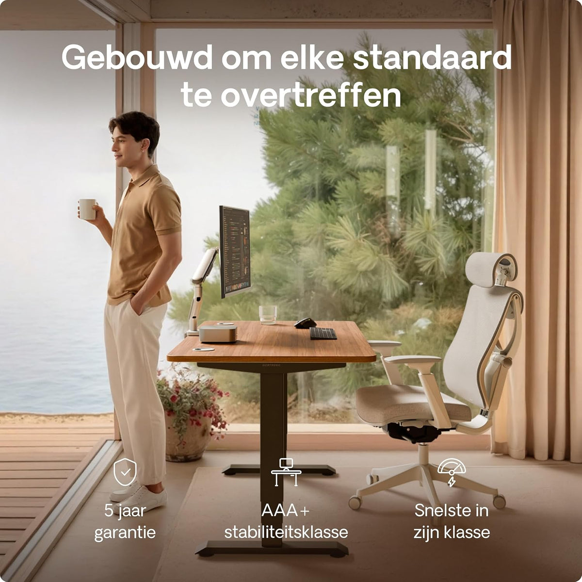 Desktronic Desk Sit-Stand - 160x80 cm - Height Adjustable Desk with USB/USB-C, 3 Memory Modes, Dual Motor and Touchscreen Control Electric Table for Comfort and Productivity. - QUORE