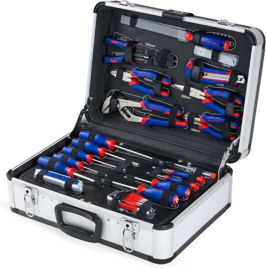 Gereedschapsset – Tool Box – Steeksleutel Set – Moersleutels – Universele Gereedschapskoffer – 119-Delig – Aluminium Koffer – Chroom-Vanadium Staal - QUORE