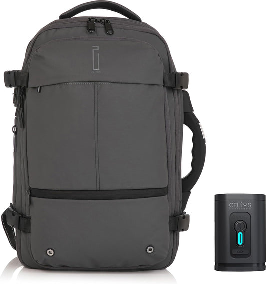 Vacuümreisrugzak | formaat handbagage koffer 55 x 35 x 25 & 55 x 40 x 20 cm | waterdicht | reistas laptop 17 inch | TSA-slot | wielen en trolley/bagageweeg/pomp optioneel, Grijs, 49cm, Met