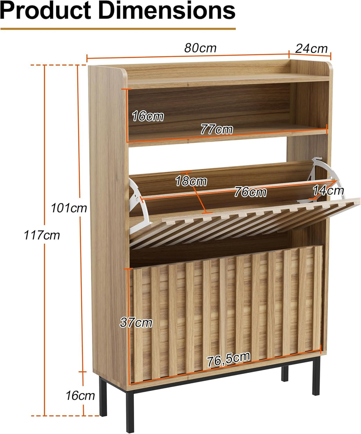 Schoenenkast – Schoenenrek – Schoenenopberger – Schoenenmeubel – Schoenenkastje – Hout – Verstelbare Planken – 80x24x117 cm – Natuurlijk Hout – Kantelbeveiliging