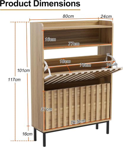Schoenenkast – Schoenenrek – Schoenenopberger – Schoenenmeubel – Schoenenkastje – Hout – Verstelbare Planken – 80x24x117 cm – Natuurlijk Hout – Kantelbeveiliging