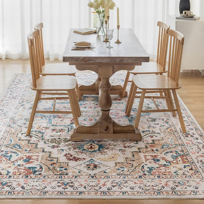 CHOSHOME Tapijten voor de woonkamer en slaapkamer, groot wasbaar laagpolig tapijt, modern vintage klassieke stijlen, antislip boho-stijl, machinewasbaar wol, beige
