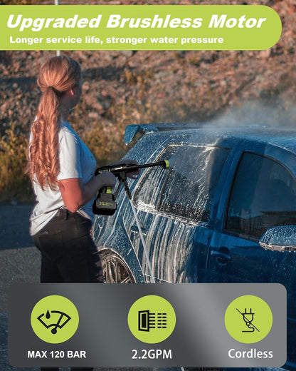 Accu-Hogedrukreiniger – Draadloze Hogedrukspuit – Mobiele Drukreiniger – Power Washer – Tuinsproeier – 120 Bar Waterdruk – Borstelloze Motor Met 3 Drukstanden