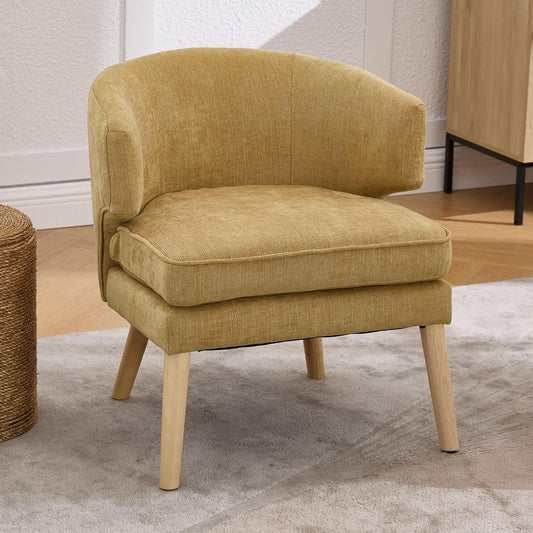 chairus Modern Living Room Chair Upholstered Chenille Chair Wooden Legs Relax Chair Thick Cushion Chair for Living Room Bedroom Yellow - QUORE