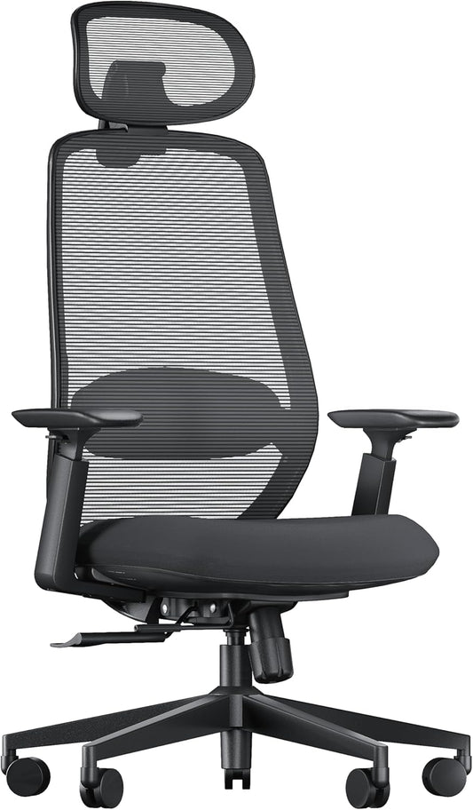 ProtoArc EC200 computertafelstoel - ergonomische lendensteun en glijdende zitting, 3D-hoofdsteun en armleuningen, ideaal voor lang zitten thuis - zwart