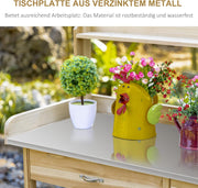 Oppottafel - Tuinwerktafel - Plantentafel -Tuinwerkbankje - met Gegalvaniseerd Werkblad - met Lade - Kast - Massief Hout - 112 x 45 x 125 cm - Natuurlijk Hout