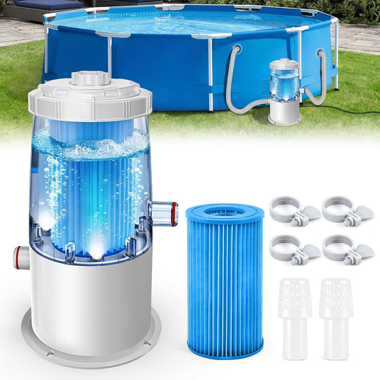 Bovengrondse zwembadfilterpomp – filterpomp, debiet 3,8 m³/u, zuinig, 90 W, zwembadpomp met wasbare cartridgefilter, eenvoudige installatie voor zwembaden tot 10 m³