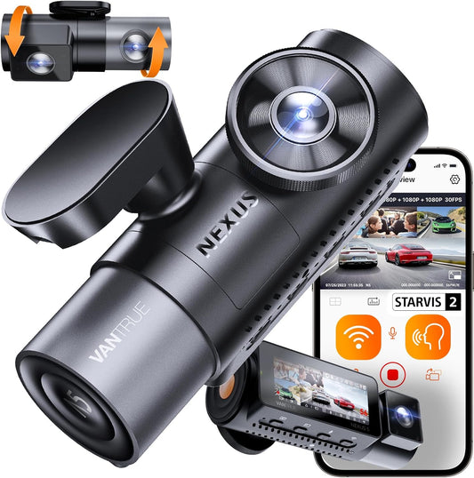 VANTRUE N5 4-kanaals dashcam auto 1944P+3×1080P/30FPS, STARVIS 2, 360° voor achter 5GHz wifi, spraakgestuurde dashcam met GPS, dubbele HDR+ WDR, 24 uur. Bufferparkeermodus, dubbel IR, max. 512G