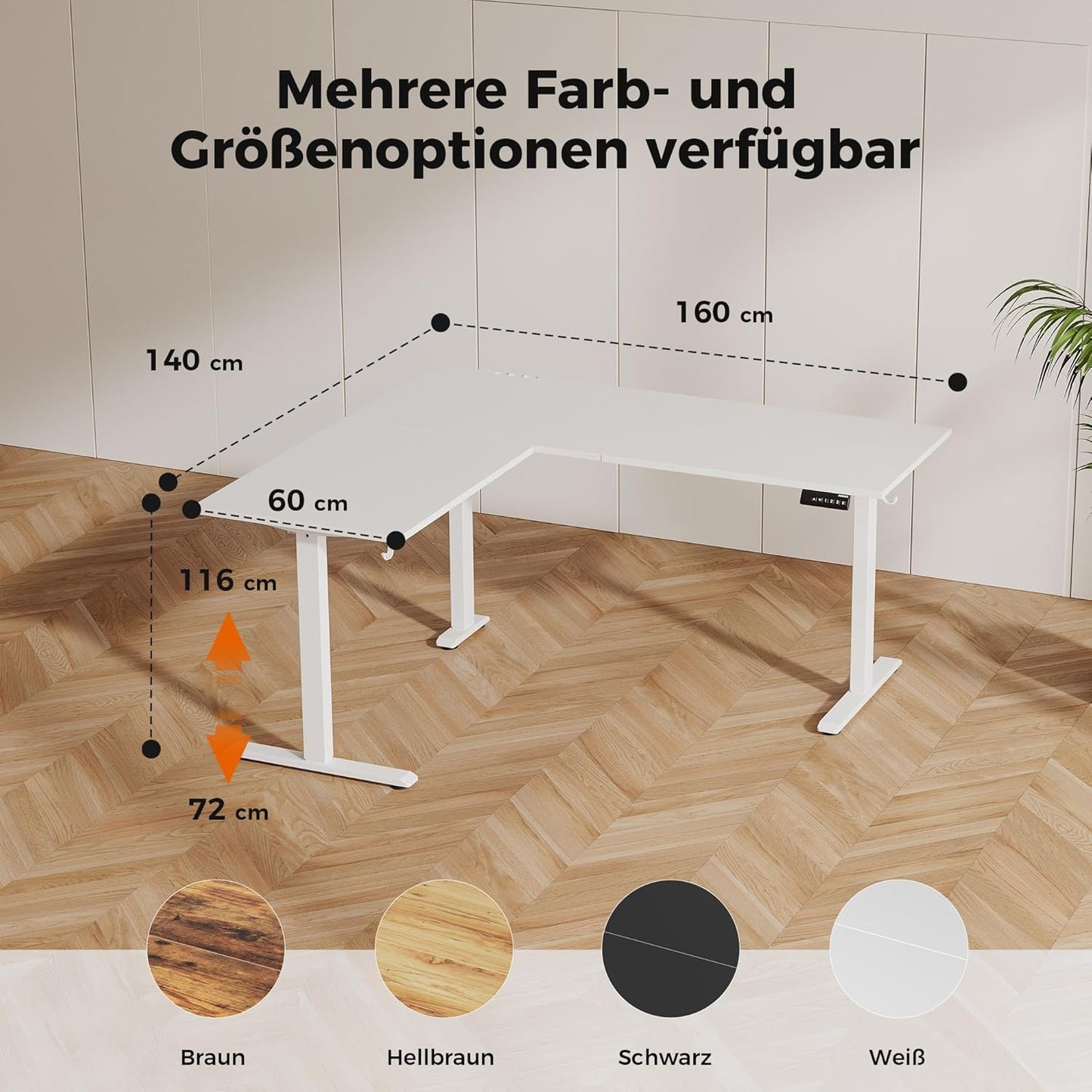 Agilestic L-vormig in hoogte verstelbaar bureau, 160 x 140 cm, bureau in hoogte verstelbaar elektrisch, hoekbureau ergonomisch zit-sta tafel computerbureau, wit