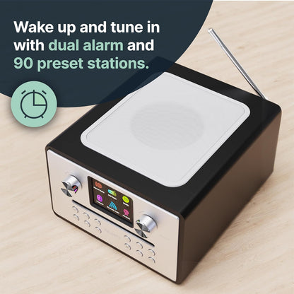MAJORITY Homerton 2 Smart Internet, DAB, FM-radio en cd-speler, 40 radiovoorinstellingen, Bluetooth en universele plug-and-play, Spotify & Podcasts, USB-weergave, dubbel alarm (Black)