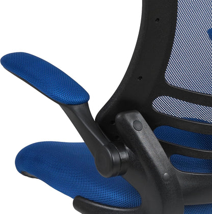 Flash Furniture Tekenstoel met middelhoge rugleuning, ergonomische bureaustoel met opklapbare armleuningen en verstelbare voetring, perfect voor thuiskantoor, blauw