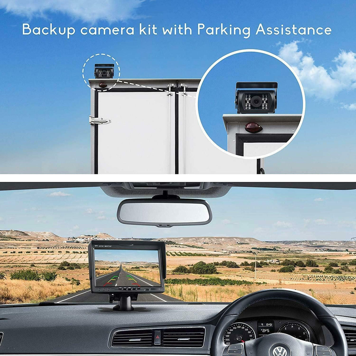 12V-24V 4Pin Omkeren Backup Achteruitrijsysteem 7 inch TFT LCD HD Monitor met Zonnescherm Beugel 2x 18LEDs IR Nachtzicht Waterdichte Reverse Camera voor RV/Bus/Trailer/Truck