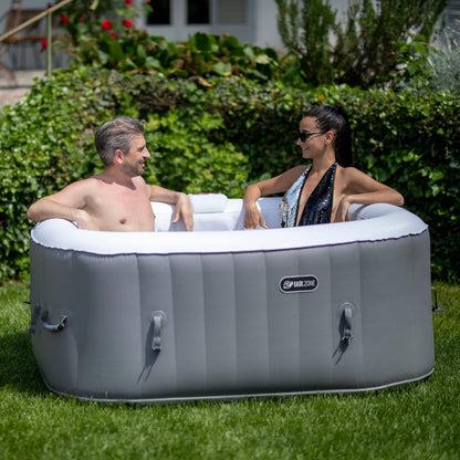 Whirlpool, opblaasbaar, vierkant, verwarmd, voor 4 personen, 145 x 145 x 65 cm, zeer stille pomp, grijs