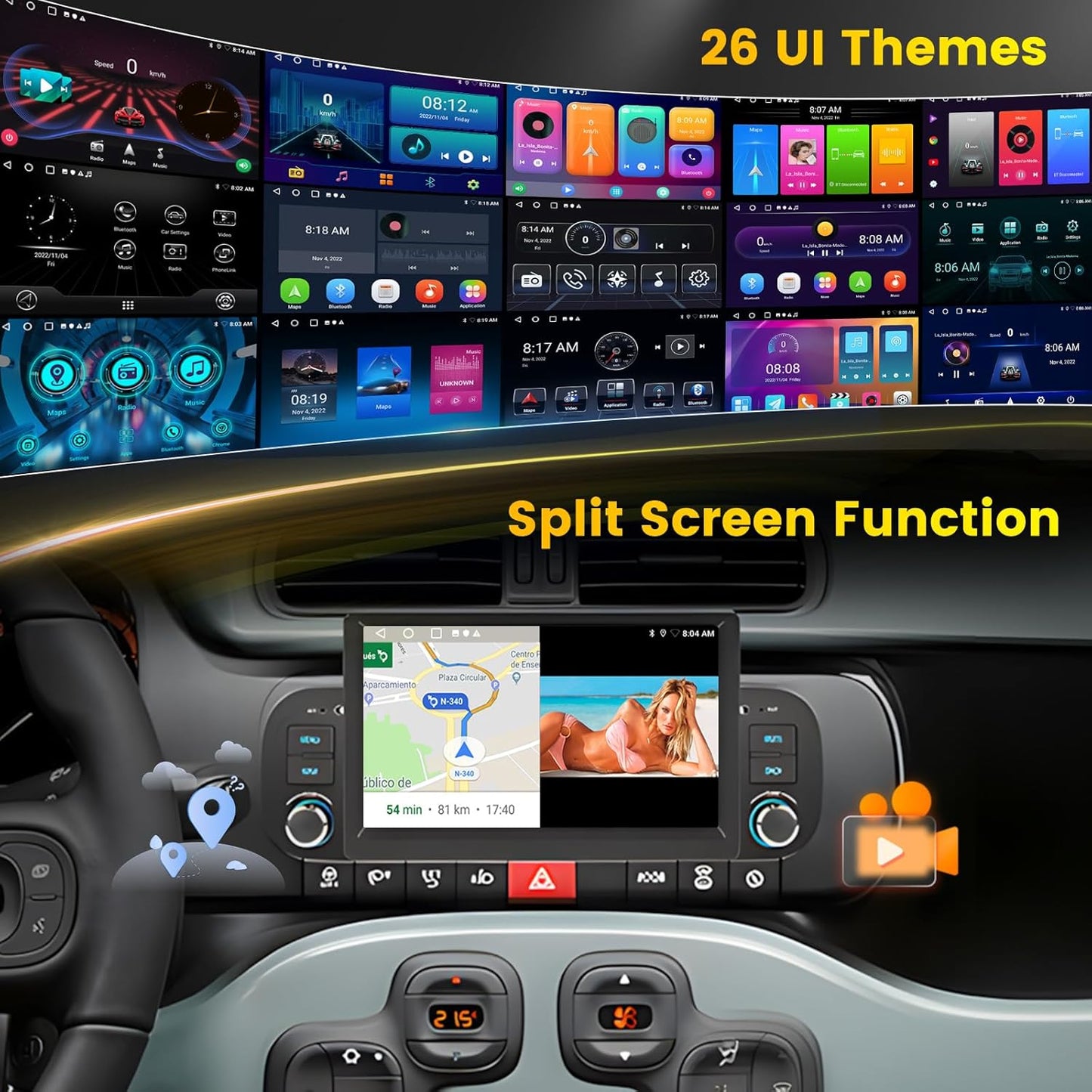 Autoradio Panda – Android Autoradio – Multimedia Systeem – Navigatie Radio – Stereo Bluetooth – 9 Inch Touchscreen – Draadloos CarPlay & Android Auto