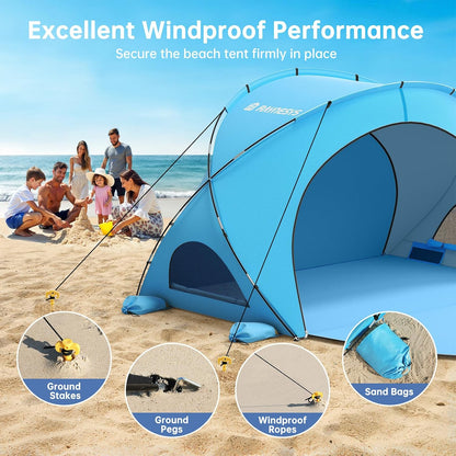 Raynesys Strandtent voor 1-6 personen, 2 deuren met ritssluiting, zonwering, uv-bescherming UPF50+, draagbare strandtent voor camping en vissen, blauw