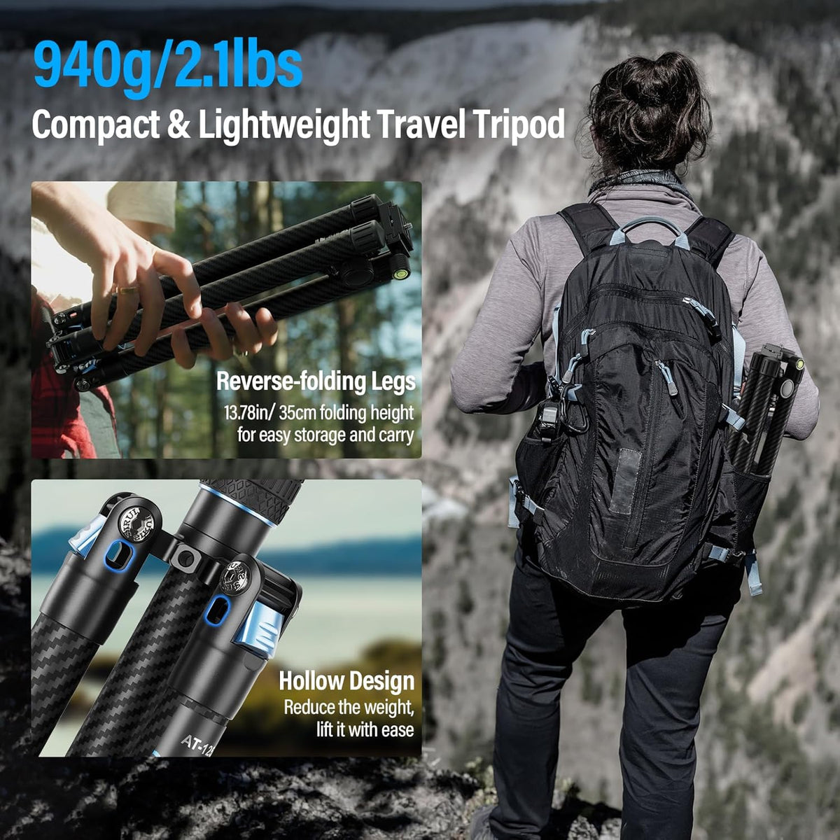 SIRUI Reisstatief van koolstofvezel met 360 ° kogelkop, 151,9 cm compact camerastatief met snelsluiting, omgekeerde inklapbare poten, omkeerbare middenkolom, max. belasting 7,7 kg - Traveler X-III