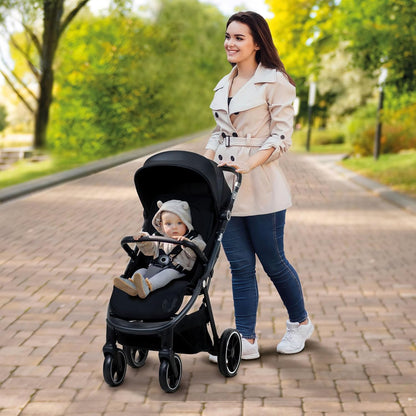 Asalvo Kibu Kinderwagen, comfortabel, ultralicht, veilig, kap met raam en rem, handig, compact inklapbaar, maximale belasting 24 kg, zwart