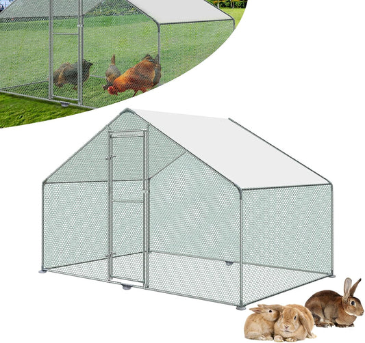 Metal Free Running House, Chicken Coop with Sun Roof Lock, Outdoor Entrance Aviary, Chicken Coop for Small Animals (3 x 2 x 2 m)