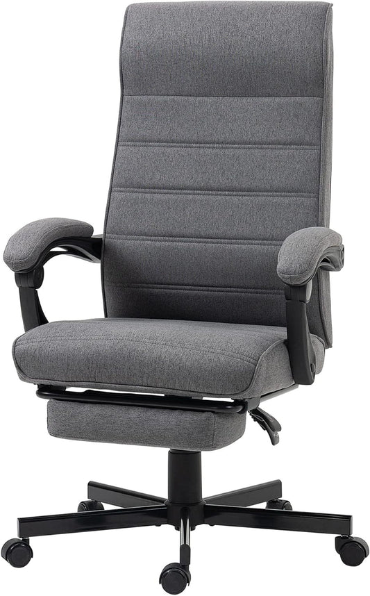 Ergonomische Bureaustoel – Bureaustoel – Draaistoel – Kantelbare Stoel – Bureaukruk – Verstelbare Zithoogte – Inklapbare Voetensteun – Linnen Stof – Grijs - QUORE