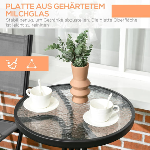 Tuinstoelen - Tuinmeubelen - 3-Delige - Tuin Eettafelstoelen - met 2 Inklapbaar Stoelen - 1 Tafel - Bistroset - Moderne Stijl - Weerbestendig - Stabiel - Ruimtebesparend - Onderhoudsvriendelijk - 50 x 72 cm Tafel - 46 x 52 x 86 cm Stoel - Zwart/Grijs