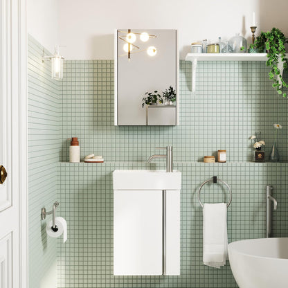 Badkamermeubel 40 cm Met Wastafel – Kleine Wastafelkast Met Opbergruimte Voor Gastentoilet, Ruimtebesparend, Matwit