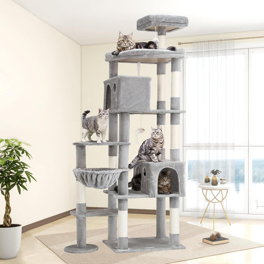 Kattenboom XXL – Krabpaal – Kattentoren – Kattenhuis – Kattenmeubel – 213 cm Hoogte – Ruim Platform – Gevoerde Zitstang – Lichtgrijs