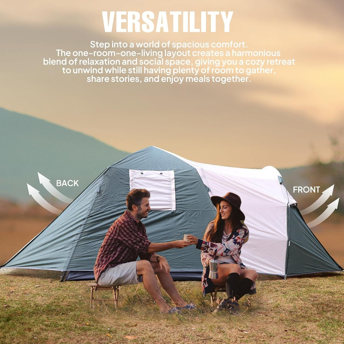 Chihee Campingtent, draagbare pop-up tent, familietent 2 deuren, onmiddellijke installatie, grote weerbestendige tent, 4 seizoenen tent met afgeschermde voortent