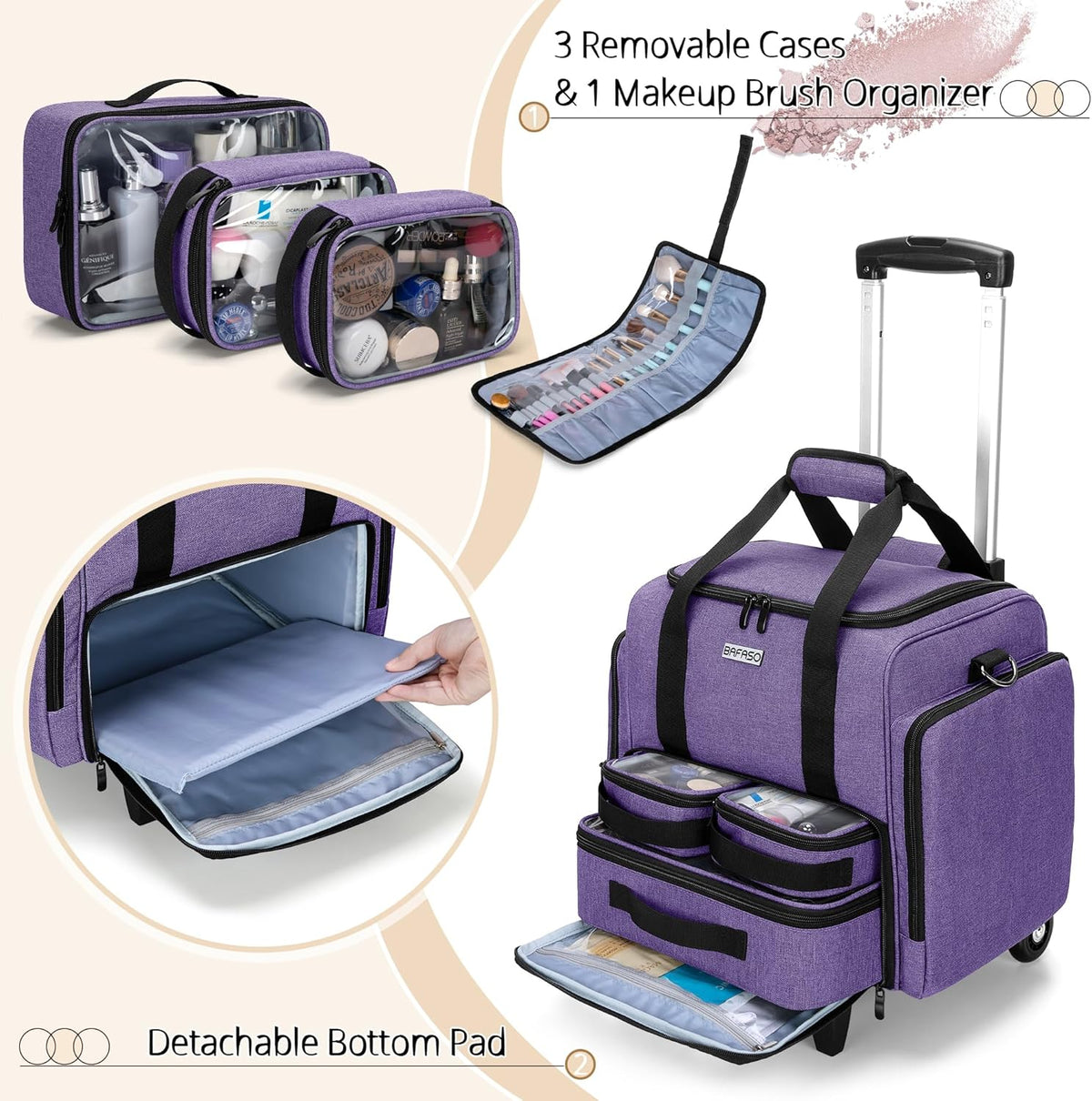 BAFASO Make-up trolley tas,, lila, 33 cm