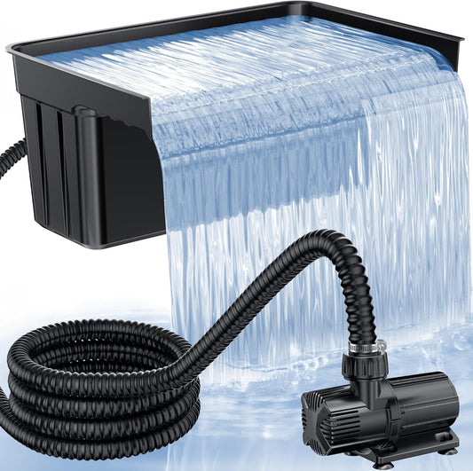 POPOSOAP Vijverwaterval met 63 W DC-pomp (6000 l/h), 3 m golfslang, filtermedia, 60 cm overloop voor grote tuinvijverwaterspelletjes buiten