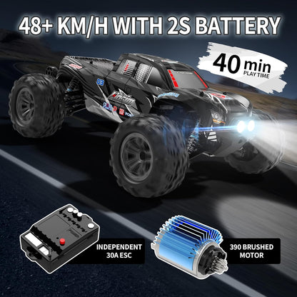 Hosim 1:10 op afstand bestuurde auto, snel met verlichting, RC auto's, offroad, 48+ km/h, Hobby Grade Drift RC Monster Truck met 2 accu's 40 + min speeltijd, voor kinderen en volwassenen (X06, zwart)