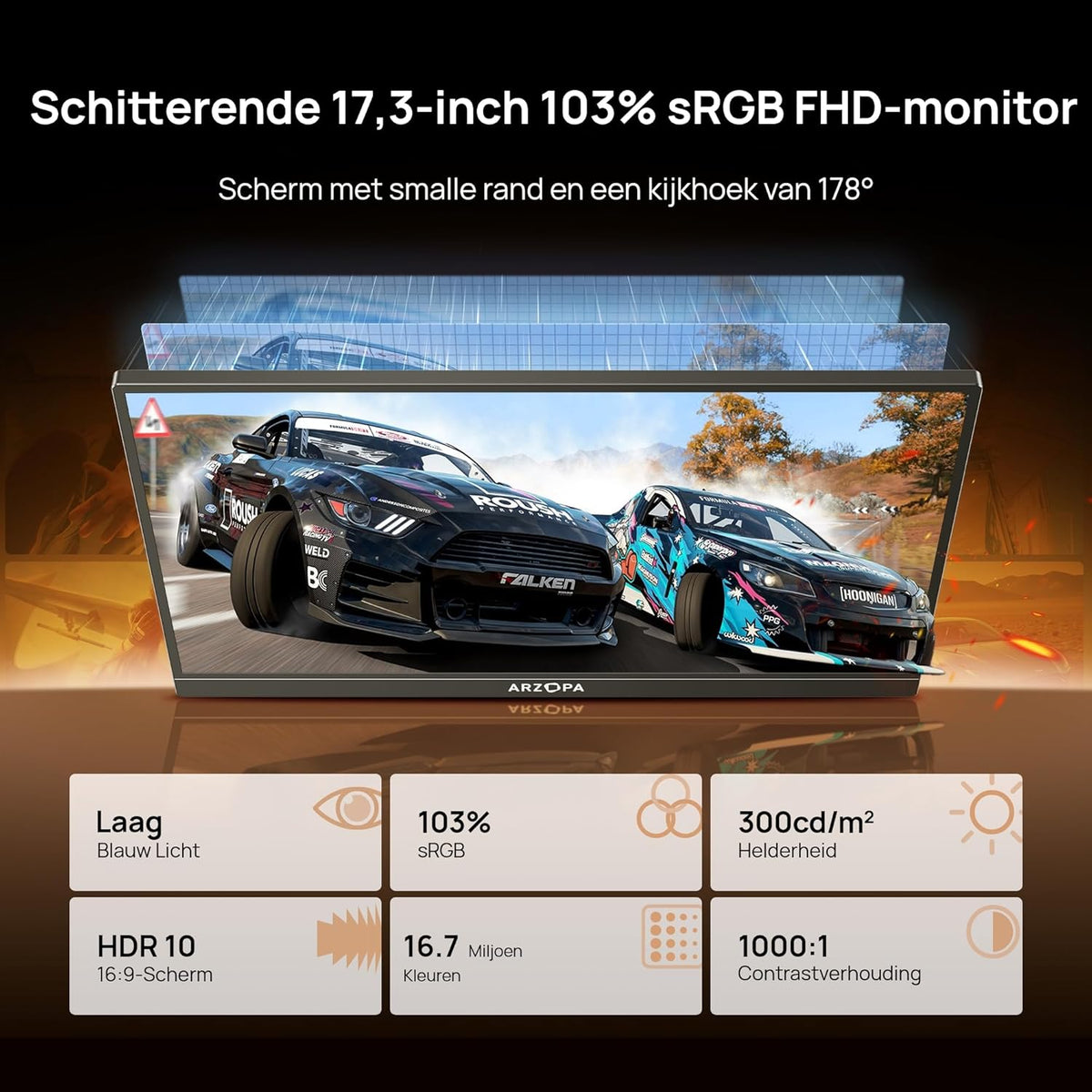 ARZOPA Portable Monitor, 17.3 Inches, Large Portable Monitor with FHD HDR IPS Display and Stand, Perfect as USB-C and HDMI Second Display for Laptop, PC, Smartphone, PS5, Xbox - QUORE