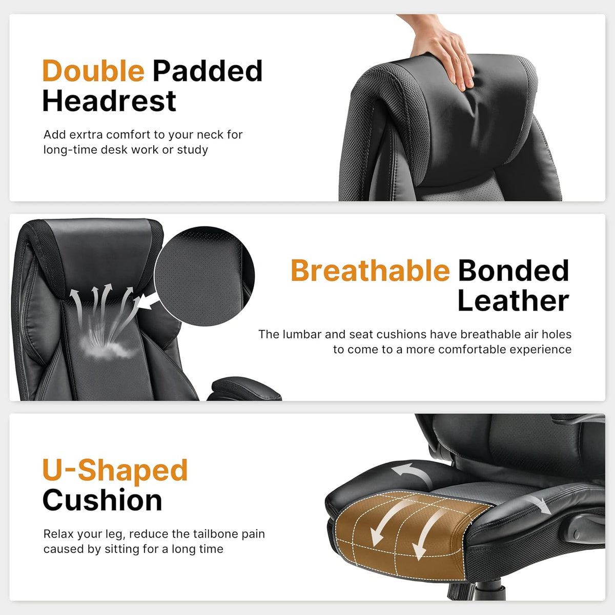 Bureaustoel – Kantoorstoel – Computerstoel – Gamestoel – Office Chair – PU-leder – 90° Opklapbare Armleuningen – Ergonomische Lendensteun