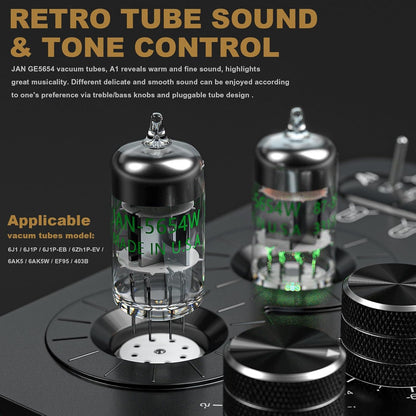 A1 Buis Phono Voorversterker: Klep Hoofdtelefoon Amp, Hi-Fi Audiofiele Voorversterker voor MM Draaitafel Platenspeler met Tone Control voor Thuis Stereo Audio Systeem