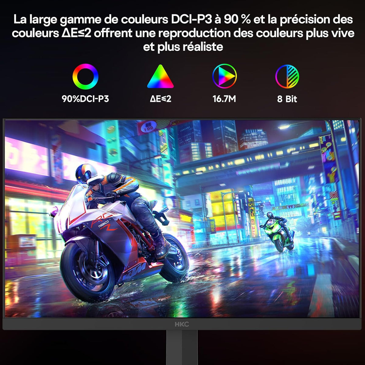 HKC 24 inch gamingmonitor, Full HD (1920 × 1080), 240 Hz Fast IPS, 1 ms, HDR400, 90% DCI-P3, tot 260 Hz overklokt, VESA 100 × 100, blauw lichtfilter, HDMI 2.0 & DisplayPort 1.4