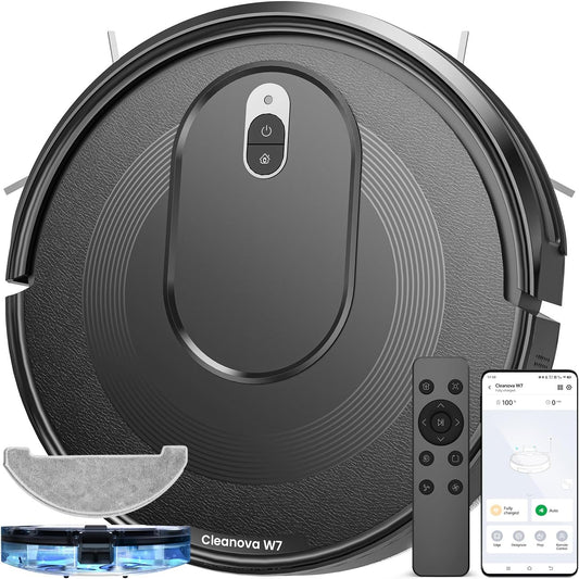 Vexilar W7 Zuig- en dweilrobot, 3-in-1, 4000 Pa zuigkracht, 120 minuten maximaal, anti-wikkelende zuigopening, app/spraak/afstandsbediening, robotstofzuiger, ideaal voor dierenharen, harde vloeren en