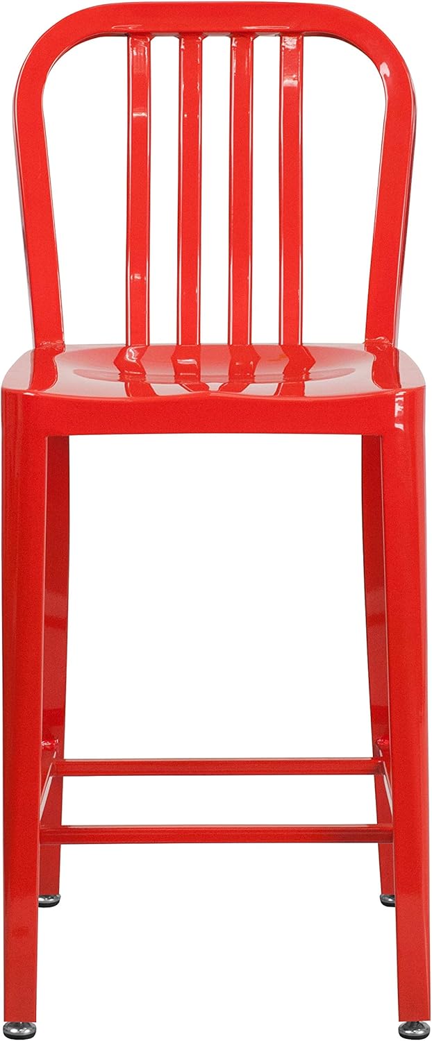 Flash Furniture Buitenstoel, Gegalvaniseerd Staal, Rood, 48.26 x 40.01 x 92.08 cm