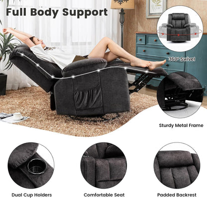 Relaxstoel – Verstelbare Fauteuil – Ligstoel – Loungechair – Draaifauteuil – Met Voetensteun – Ademend Stof – Met Bekerhouders en Opbergruimte – Grijs