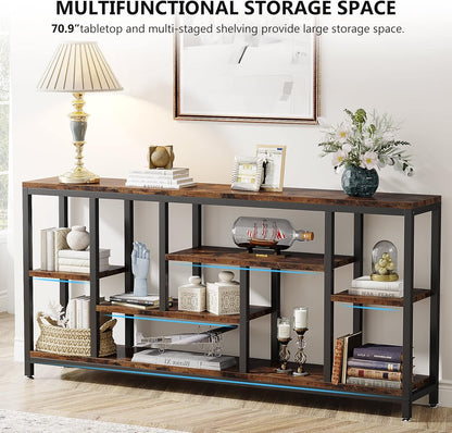 Tribesigns Console Sofa Table, 180cm Extra Long Table Behind Sofa with Storage Shelves, 3-Tier Industrial Narrow Entrance Hallway, Accent Table for Living Room, Rustic Brown