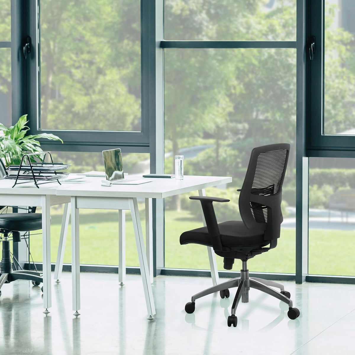 hjh OFFICE 657284 bureaustoel draaistoel NET 90 stof zwart/zwart, eersteklas afwerking, in hoogte verstelbare rugleuning, in hoogte verstelbare armleuningen, ergonomische bureaustoel