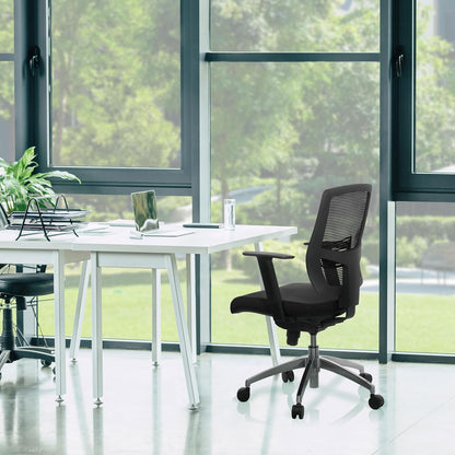 hjh OFFICE 657284 bureaustoel draaistoel NET 90 stof zwart/zwart, eersteklas afwerking, in hoogte verstelbare rugleuning, in hoogte verstelbare armleuningen, ergonomische bureaustoel