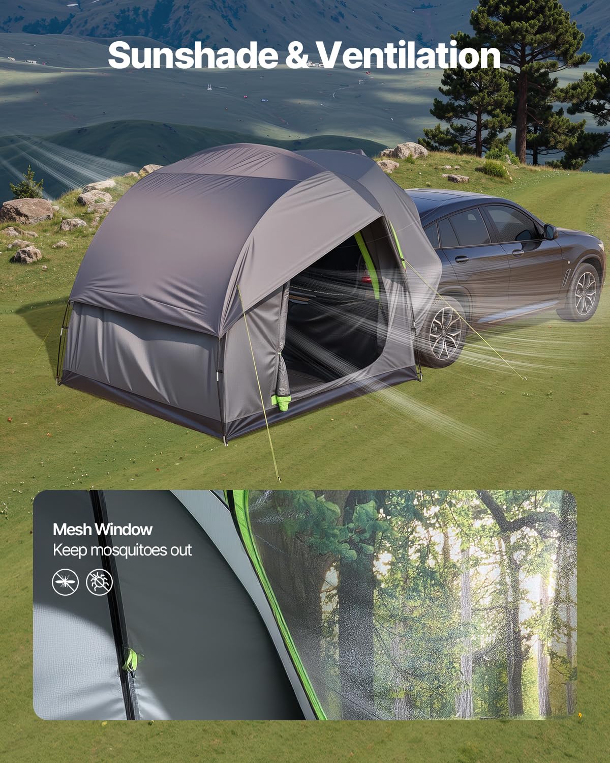 VEVOR Campingtent voor SUV, PU 2000 mm, waterdicht, ruim dubbellaags design voor 5-8 personen, met netramen, inclusief luifel en opbergtas, 2400 x 2400 x 2150 mm