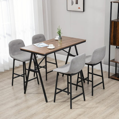 Bartafel – Barset – Keukentafel – Eettafel – Barkrukken – Industrieel Design – Gecoat Stalen Frame – Linnen Look Bekleding – 5-Delige Set – Grijs - QUORE