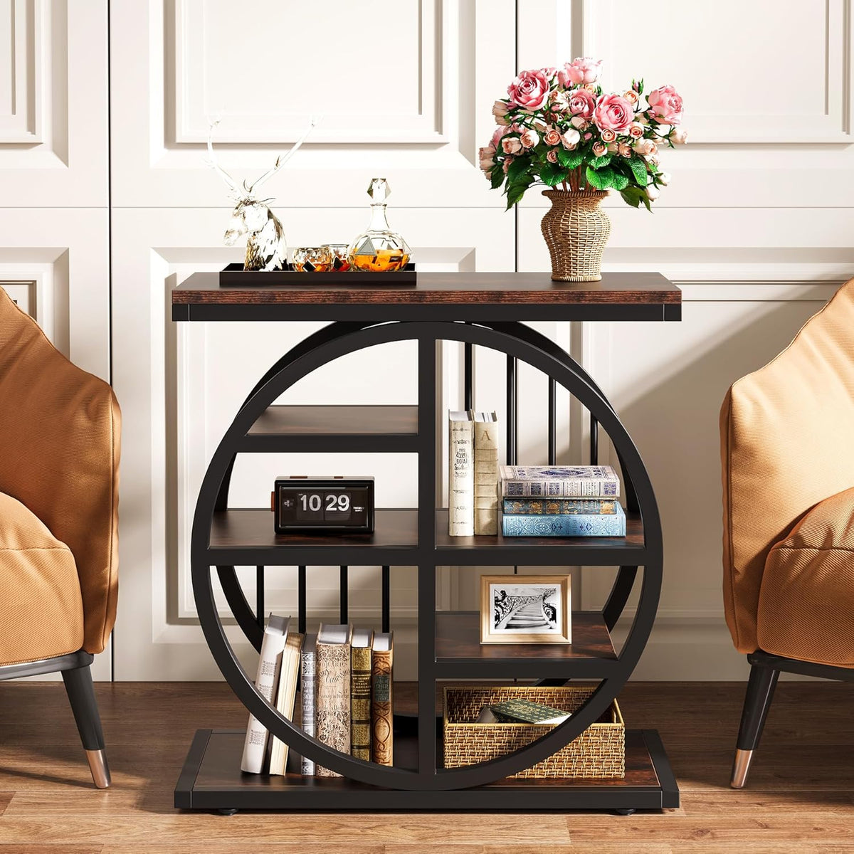 Tribesigns 5 Tier Side Table, Narrow Wood, 60 x 30 cm, Coffee Table, Sofa Table with Metal Frame, Industrial Side Table for Living Room, Tall Narrow Bedside Table for Bedroom