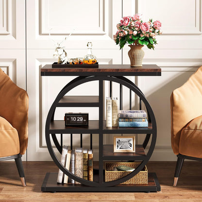 Tribesigns 5 Tier Side Table, Narrow Wood, 60 x 30 cm, Coffee Table, Sofa Table with Metal Frame, Industrial Side Table for Living Room, Tall Narrow Bedside Table for Bedroom